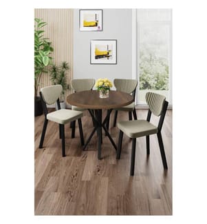 Essgruppe (Tisch & Stühle), 5-teilig, 100 % melaminbeschichtete Spanplatte, Barock, Creme