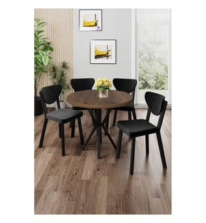 Essgruppe (Tisch & Stühle), 5-teilig, 100 % melaminbeschichtete Spanplatte, Barock, Schwarz