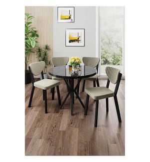 Essgruppe mit Tisch und Stühlen, 5-teilig, 100 % melaminbeschichtete Spanplatte, Schwarzer Marmor, Creme