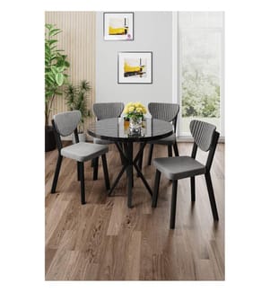 Essgruppe mit Tisch und Stühlen, 5-teilig, 100 % melaminbeschichtete Spanplatte, Schwarzer Marmor, Grau