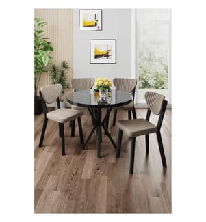 Essgruppe mit Tisch und Stühlen, 5-teilig, 100 % melaminbeschichtete Spanplatte, Schwarzer Marmor, Cappuccino