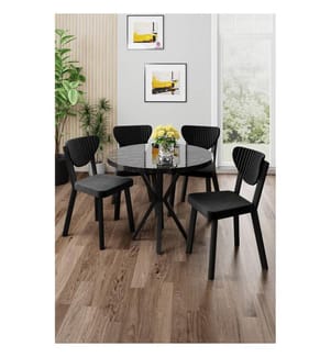 Essgruppe mit Tisch und Stühlen, 5-teilig, 100 % melaminbeschichtete Spanplatte, Schwarzer Marmor, Schwarz