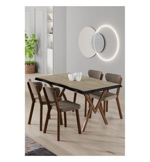 Essgruppe mit Tisch und Stühlen, 5-teilig, 100 % MDF, Travertin, Cappuccino