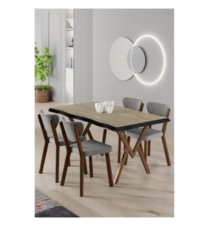 Essgruppe mit Tisch und Stühlen, 5-teilig, 100 % MDF, Travertin, Grau