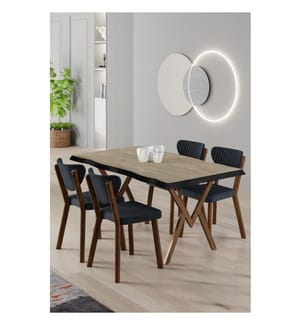 Essgruppe mit Tisch und Stühlen, 5-teilig, 100 % MDF, Travertin, Anthrazit
