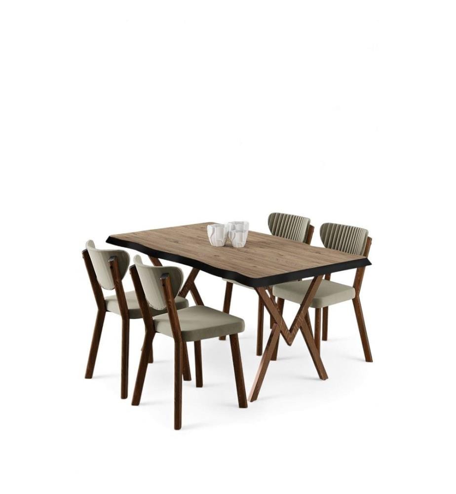 Ensemble table et chaises de salle à manger, 5 pièces, 100 % MDF, pin de l'Atlantique, crème