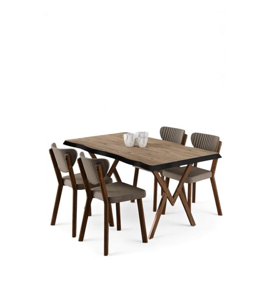 Essgruppe mit Tisch und Stühlen, 5-teilig, 100 % MDF, Kiefernholz, Cappuccino
