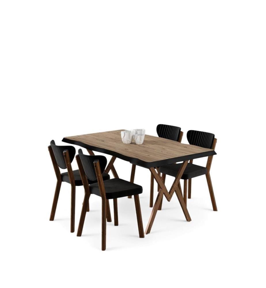 Ensemble table et chaises de salle à manger, 5 pièces, 100 % MDF, pin de l'Atlantique, noir