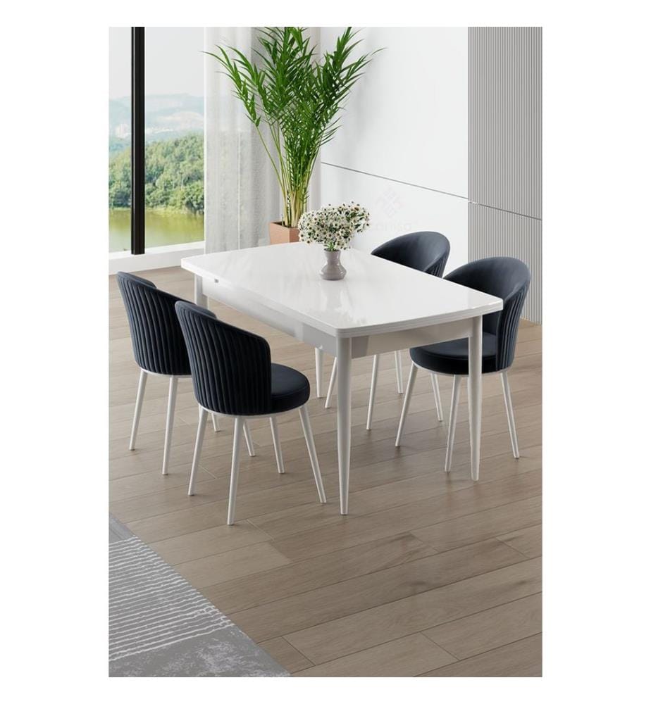 Ensemble table et chaises extensibles, 5 pièces, 100 % MDF, blanc, anthracite