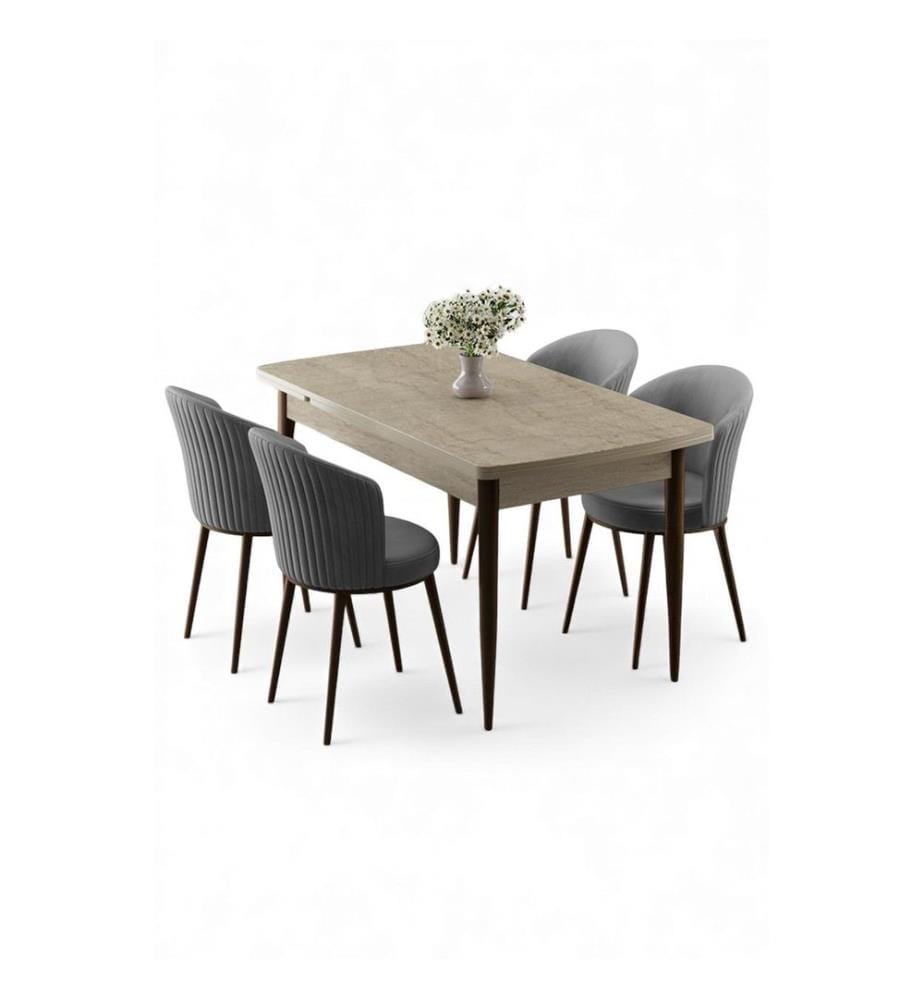 Ensemble table et chaises de salle à manger extensibles, 5 pièces, 100 % MDF, travertin, gris
