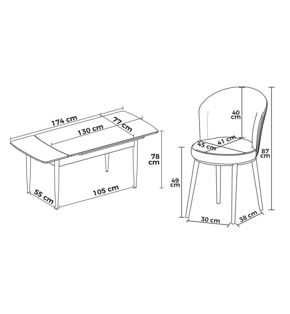 Ensemble table et chaises extensibles, 7 pièces, 100 % MDF, marbre noir, gris