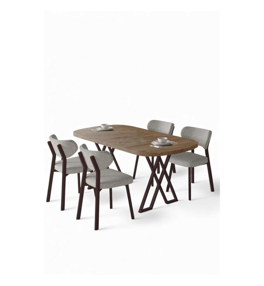 Essgruppe mit Tisch und Stühlen, 5-teilig, 100 % MDF, Kiefernholz, Grau