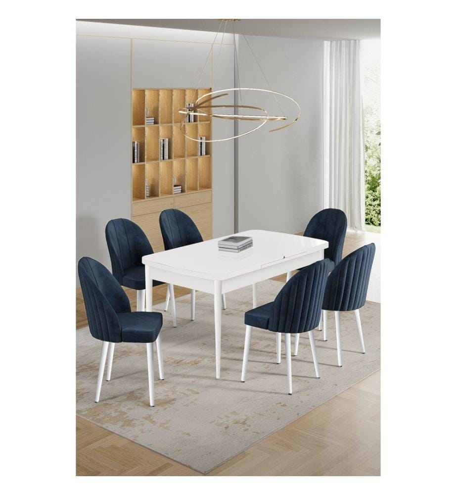 Ensemble table et chaises extensibles, 7 pièces, panneaux de particules mélaminés, blanc et anthracite