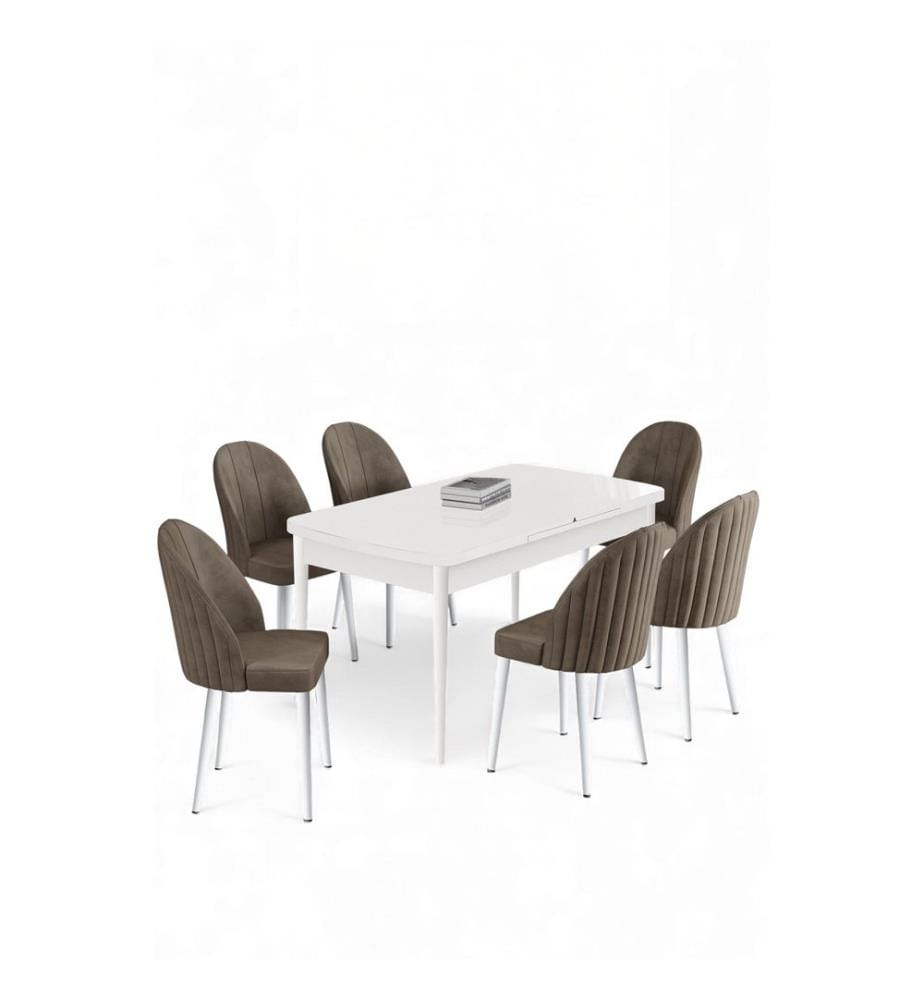 Ensemble table et chaises extensibles, 7 pièces, panneaux de particules mélaminés, blanc, cappuccino