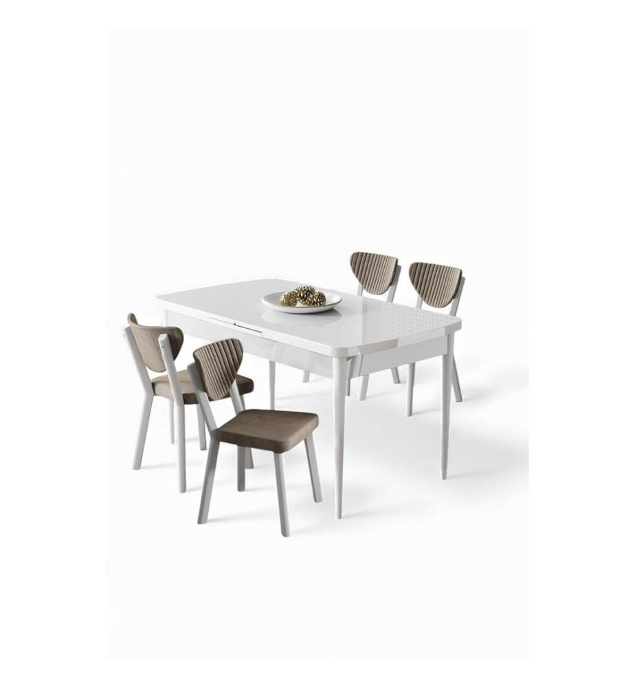 Ensemble table et chaises extensibles, 5 pièces, panneaux de particules mélaminés, blanc, cappuccino