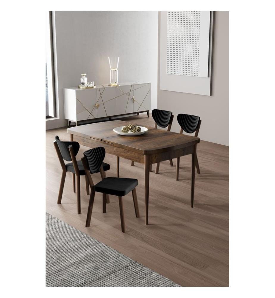 Ensemble table et chaises extensibles, 5 pièces, panneaux de particules mélaminés, style baroque, noir