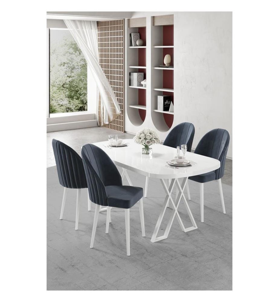 Ensemble table et chaises de salle à manger, 5 pièces, 100 % MDF, blanc, anthracite