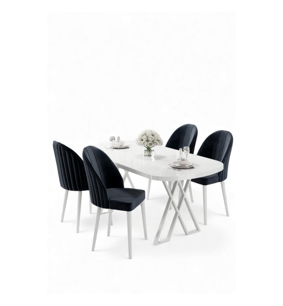 Ensemble table et chaises de salle à manger, 5 pièces, 100 % MDF, blanc, anthracite