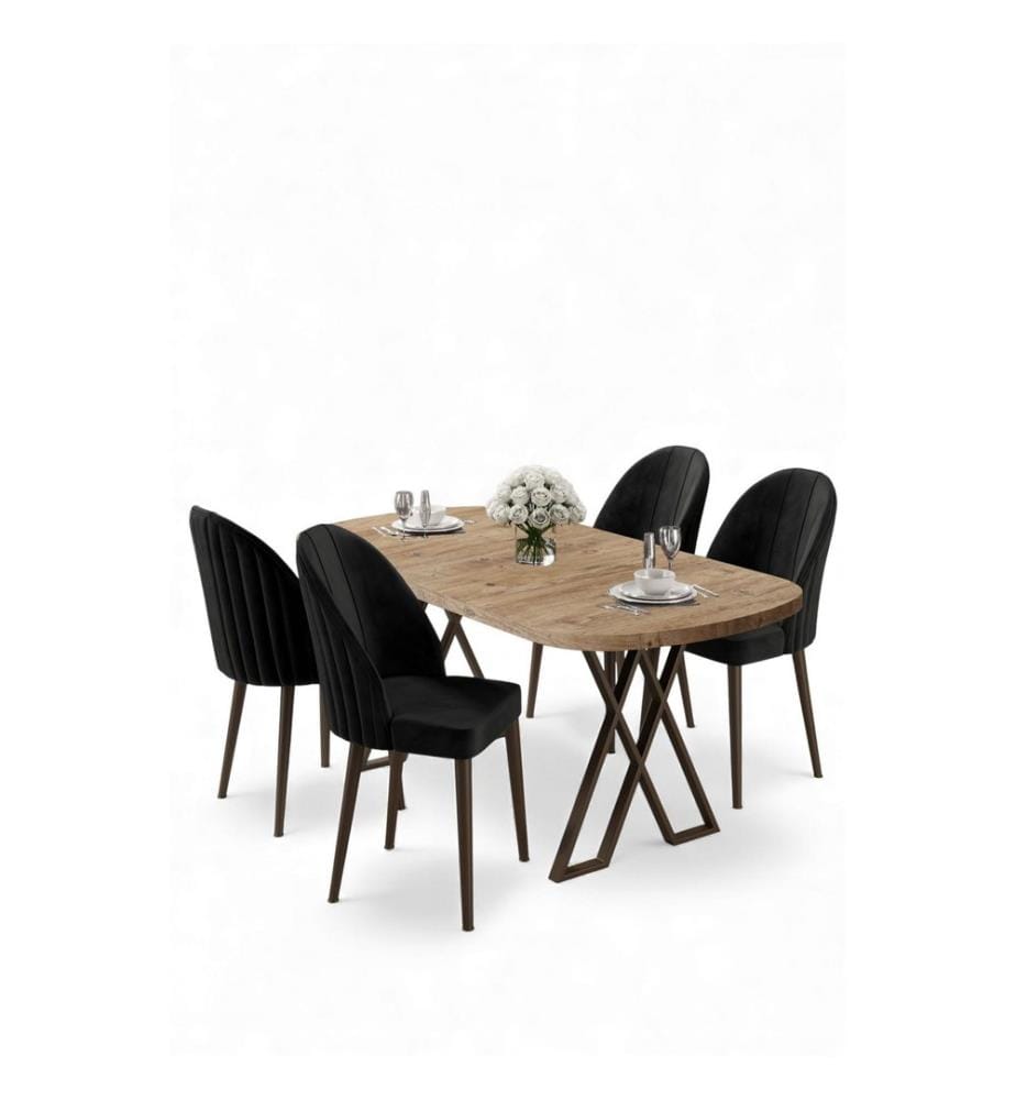 Essgruppe mit Tisch und Stühlen, 5-teilig, 100 % MDF, Kiefernholz, Schwarz
