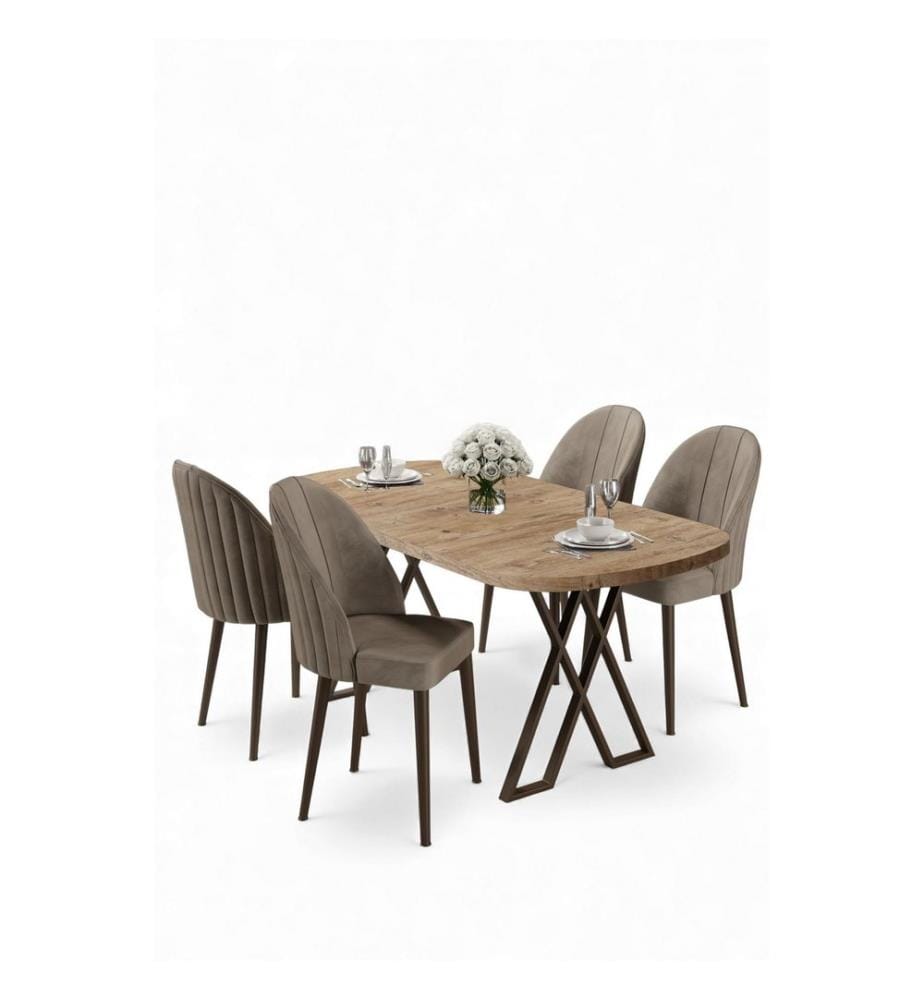 Essgruppe mit Tisch und Stühlen, 5-teilig, 100 % MDF, Kiefernholz, Cappuccino