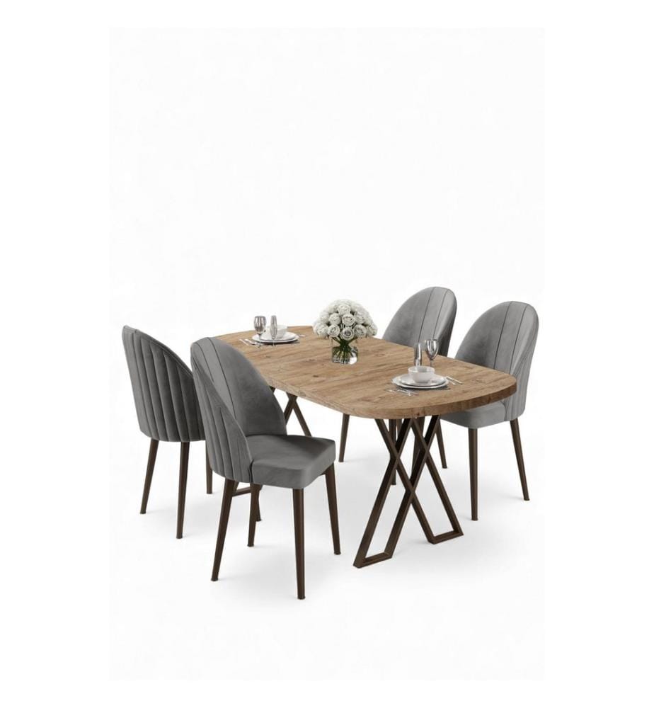 Ensemble table et chaises de salle à manger, 5 pièces, 100 % MDF, pin de l'Atlantique, gris