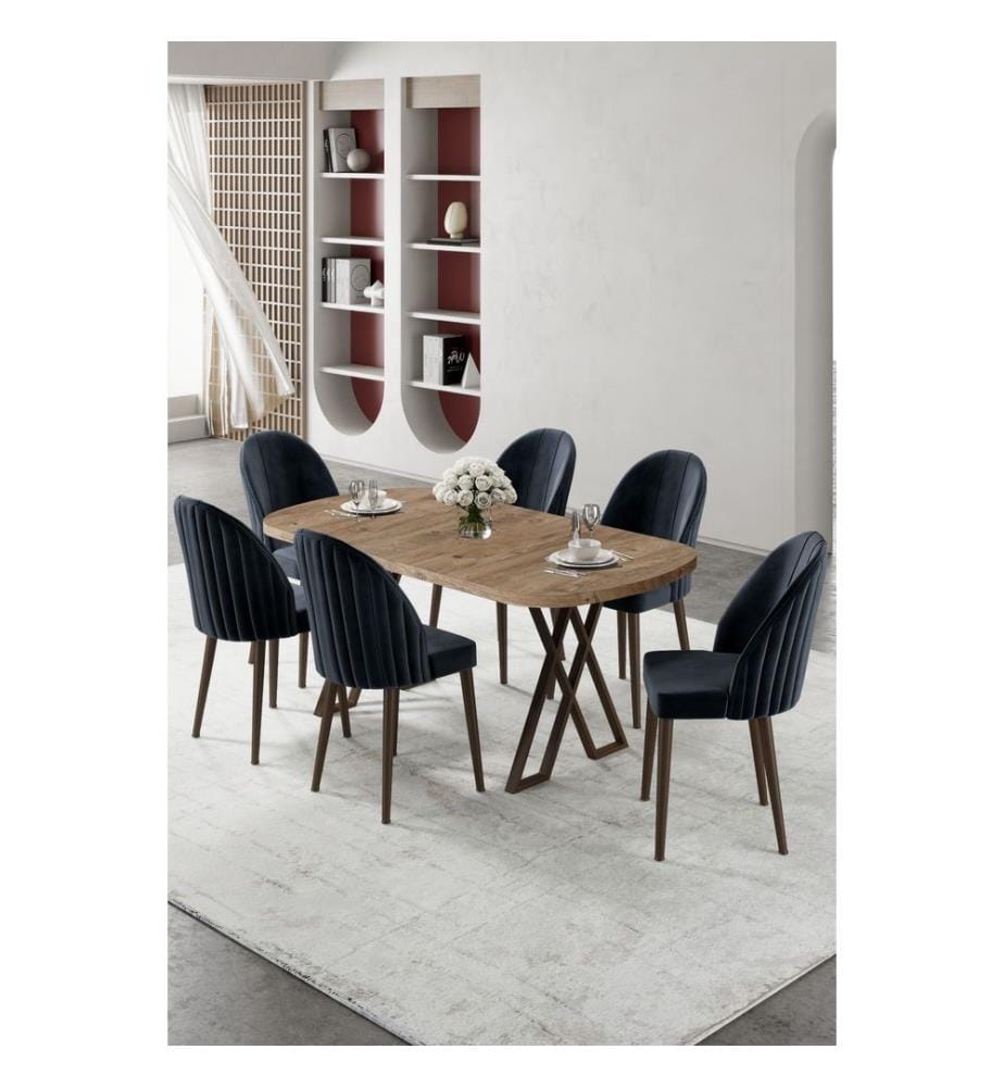 Ensemble table et chaises de salle à manger, 7 pièces, 100 % MDF, pin de l'Atlantique, anthracite