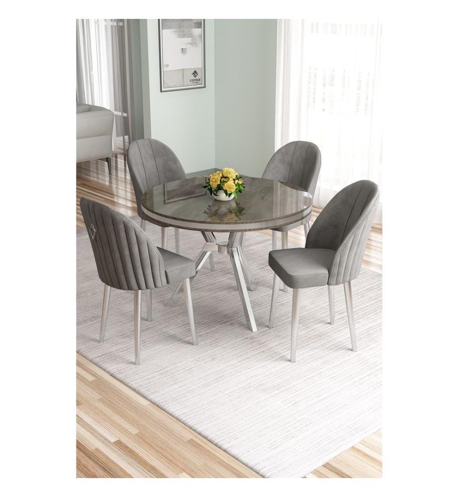 Ensemble table et chaises de salle à manger, 5 pièces, panneau 100 % laqué, anthracite, chrome, gris