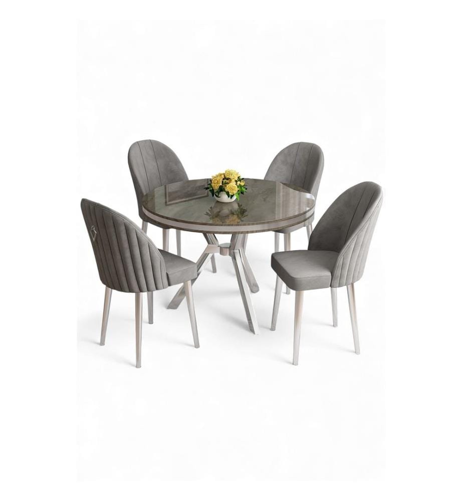 Ensemble table et chaises de salle à manger, 5 pièces, panneau 100 % laqué, anthracite, chrome, gris