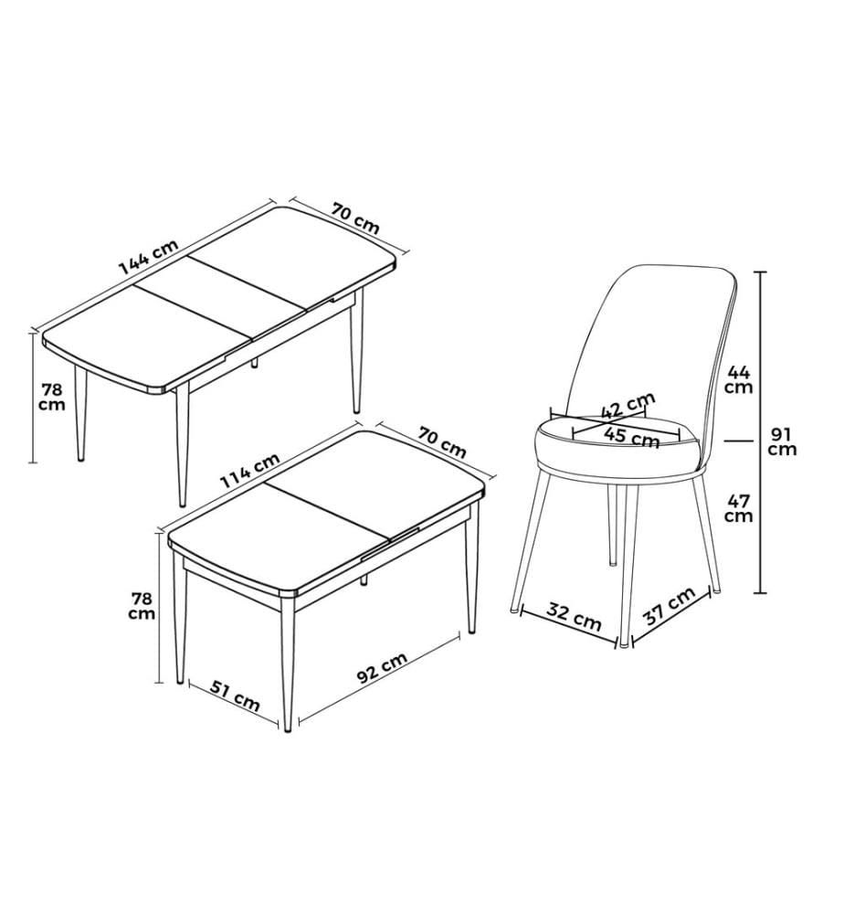 Ensemble table et chaises extensibles, 7 pièces, 100 % MDF, blanc, chromé, crème