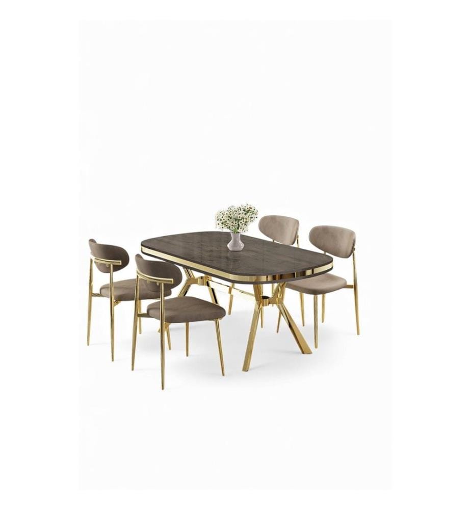 Essgruppe mit Tisch und Stühlen, 5-teilig, 100 % Lackplatte, Anthrazit, Gold, Cappuccino