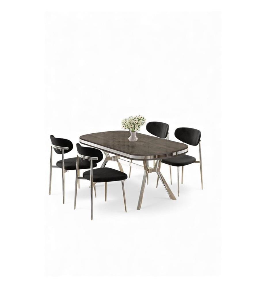 Ensemble table et chaises de salle à manger, 5 pièces, panneau 100 % laqué, anthracite, chrome, noir