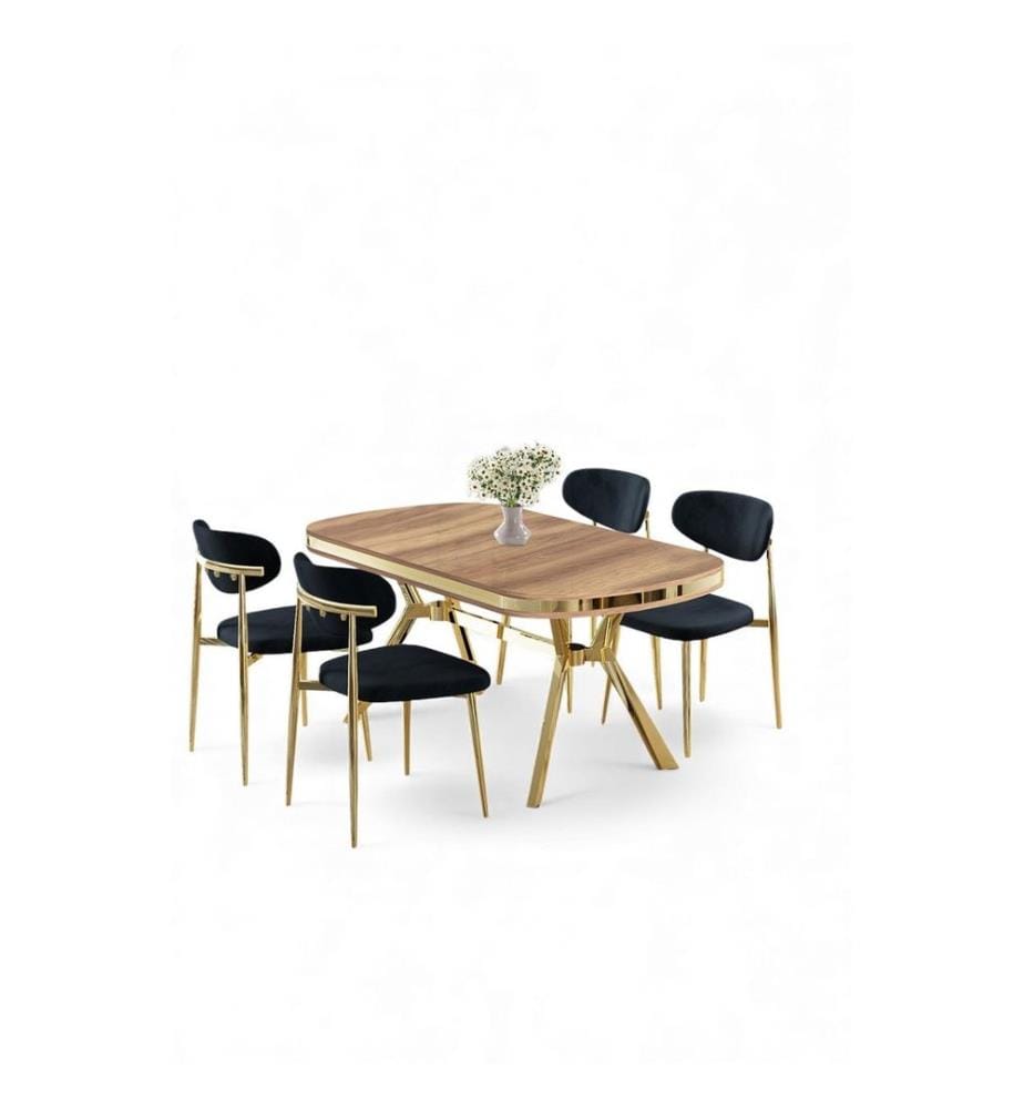 Ensemble table et chaises de salle à manger, 5 pièces, panneau 100 % laqué, chêne, doré, anthracite