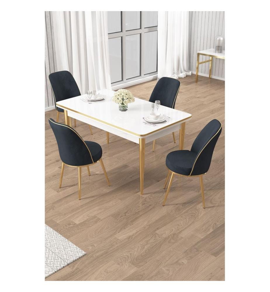 Ensemble table et chaises de salle à manger, 5 pièces, panneaux de particules mélaminés, blanc, doré, anthracite