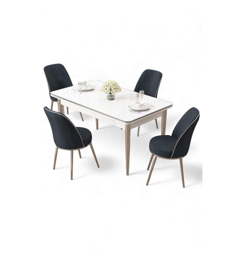 Ensemble table et chaises de salle à manger, 5 pièces, panneaux de particules mélaminés, blanc, chromé, anthracite