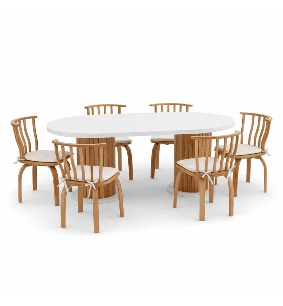 Essgruppe mit Tisch und Stühlen, 7-teilig, 100 % melaminbeschichtete Spanplatte, Weiss, Natur