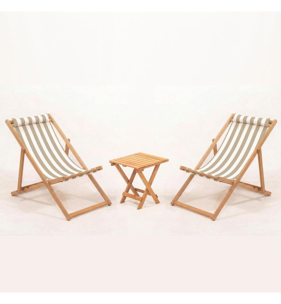 Ensemble table et chaises de jardin, 3 pièces, 100 % bois de ronce, marron et blanc