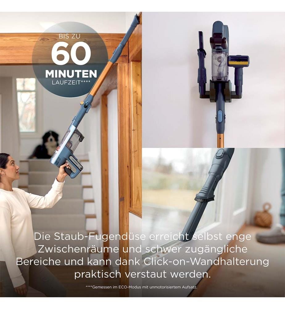 Akku-Stabstaubsauger PowerDetect Speed IA1244CH – Hellblau und Orange