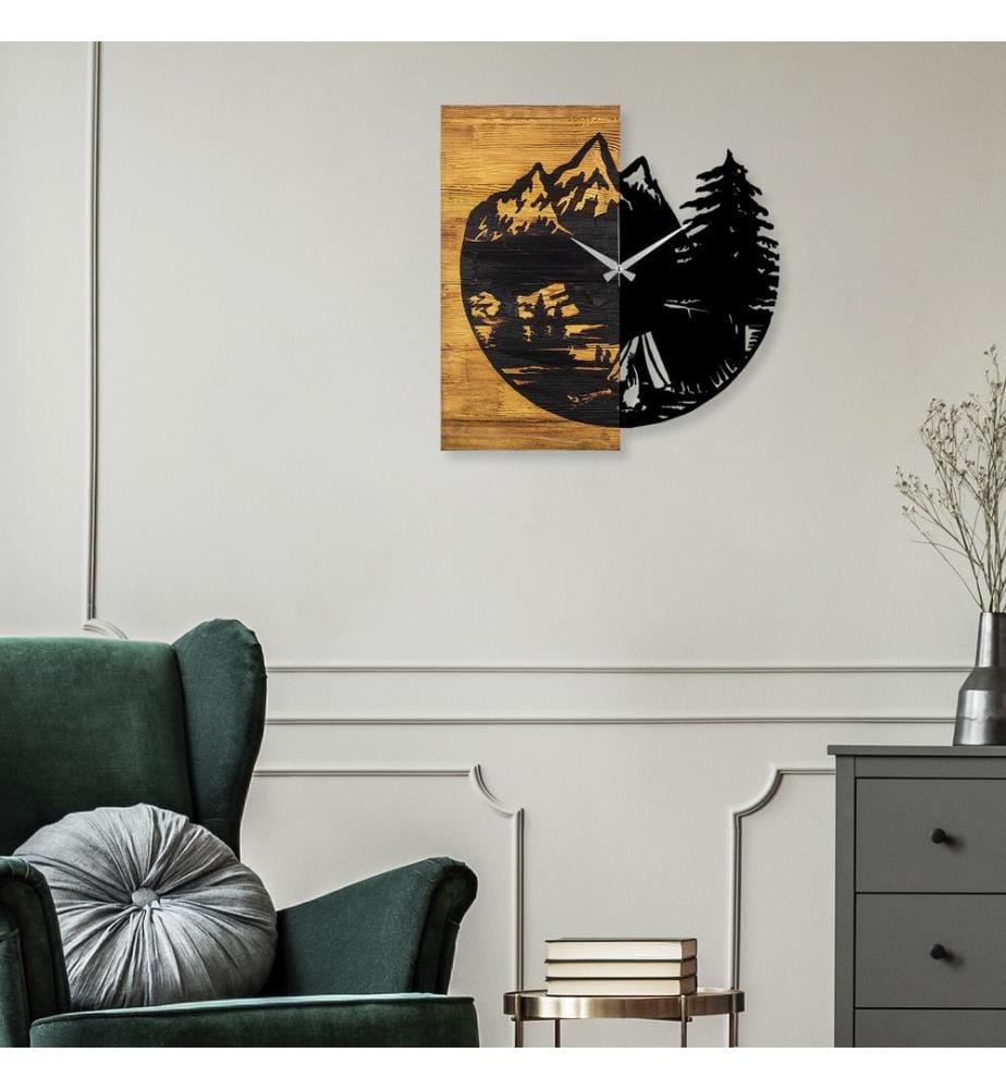 Orologio da parete in legno - Noce e nero
