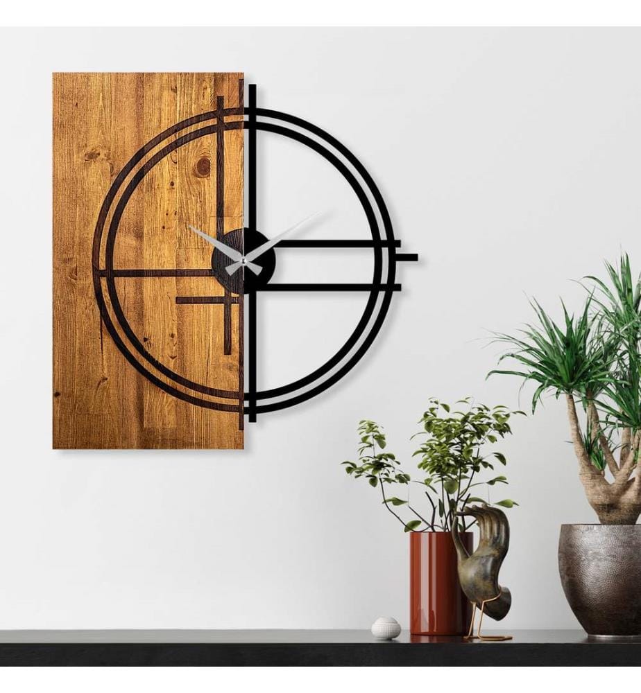 Orologio da parete in legno - Noce chiaro e nero