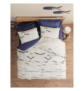 Ranforce Single Quilt Cover Set , Dark Blue, White, 100% Cotton Ranforce
