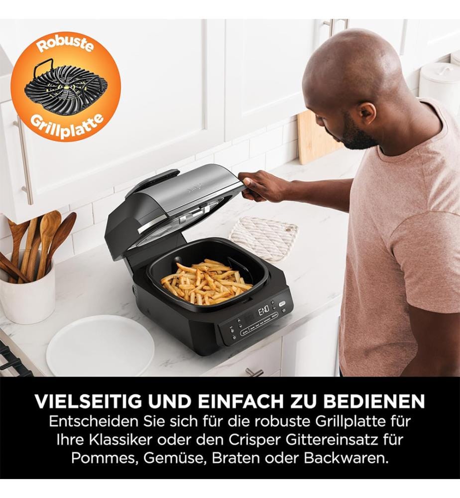 5-in-1-Grill und Heissluftfritteuse - Schwarz, Silber