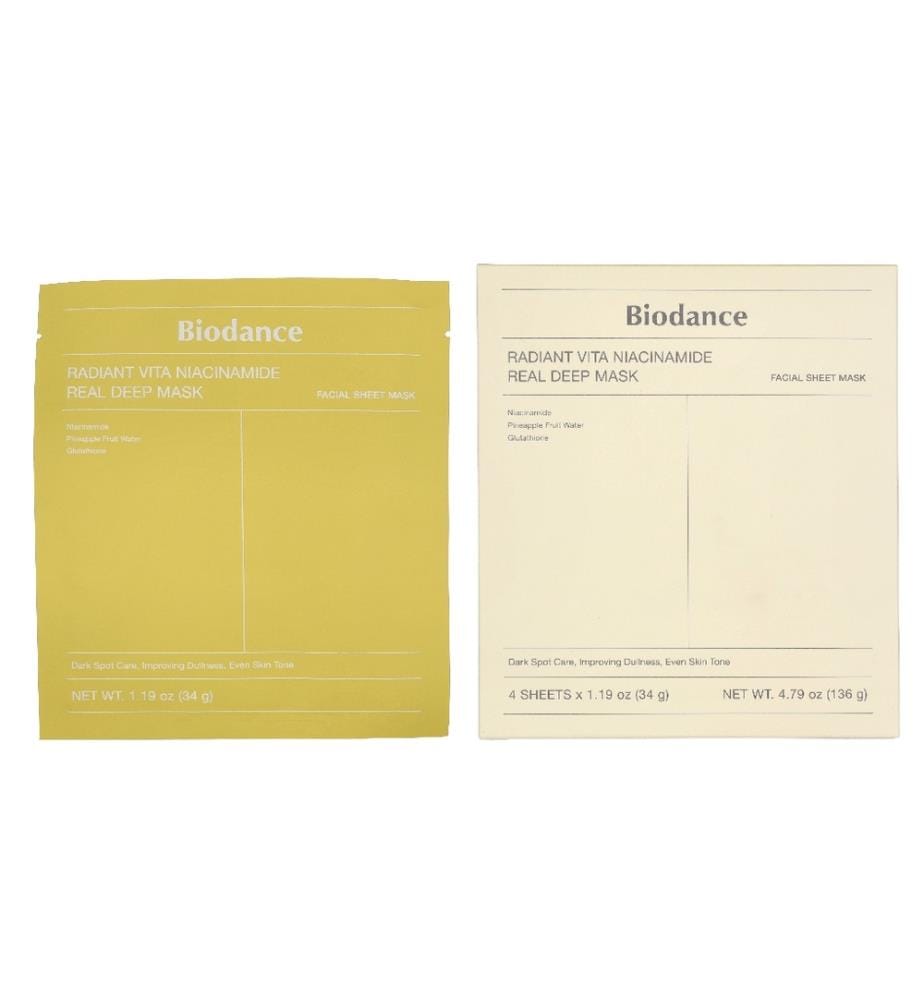 Biodance Radiant Vita Masque intensif à la niacinamide, lot de 4, 136 g