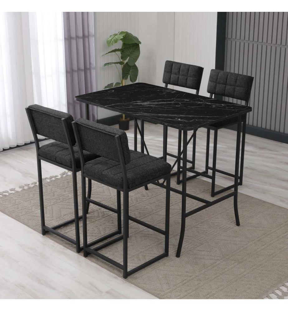 Set composto da tavolo e sgabelli da bar, 5 pezzi, antracite e nero, in truciolato rivestito in melamina al 100%.