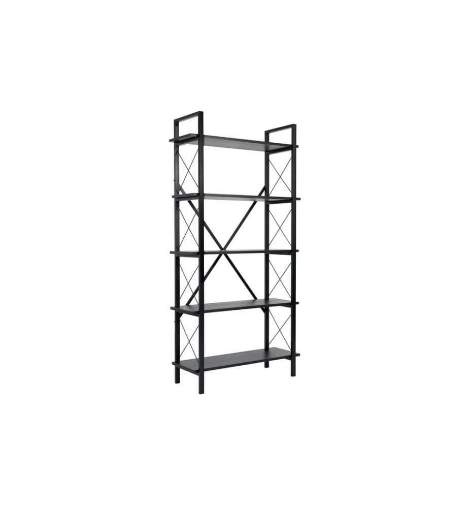 Libreria, Legno Nero, Nero, PANNELLO DI truciolato rivestito in melamina al 100%, Struttura in metallo, Gambe in metallo