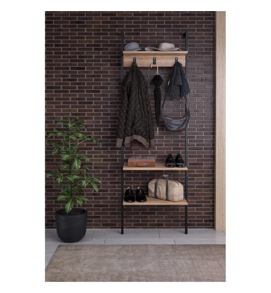 Porte-manteau, noir, panneau de particules mélaminé, structure métallique