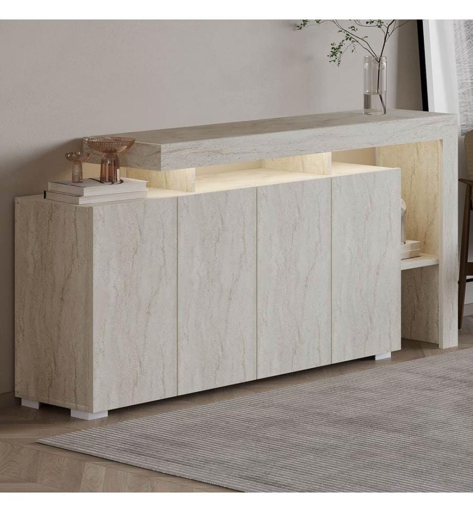 Consolle, pannello di particelle rivestito in melamina al 100%, travertino