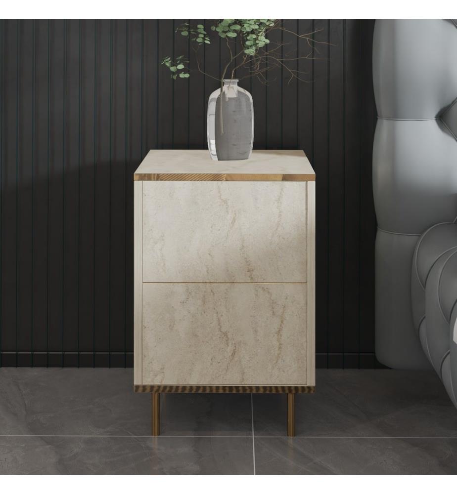 Comodino, travertino, oro, pannello di particelle rivestito in melamina al 100%.