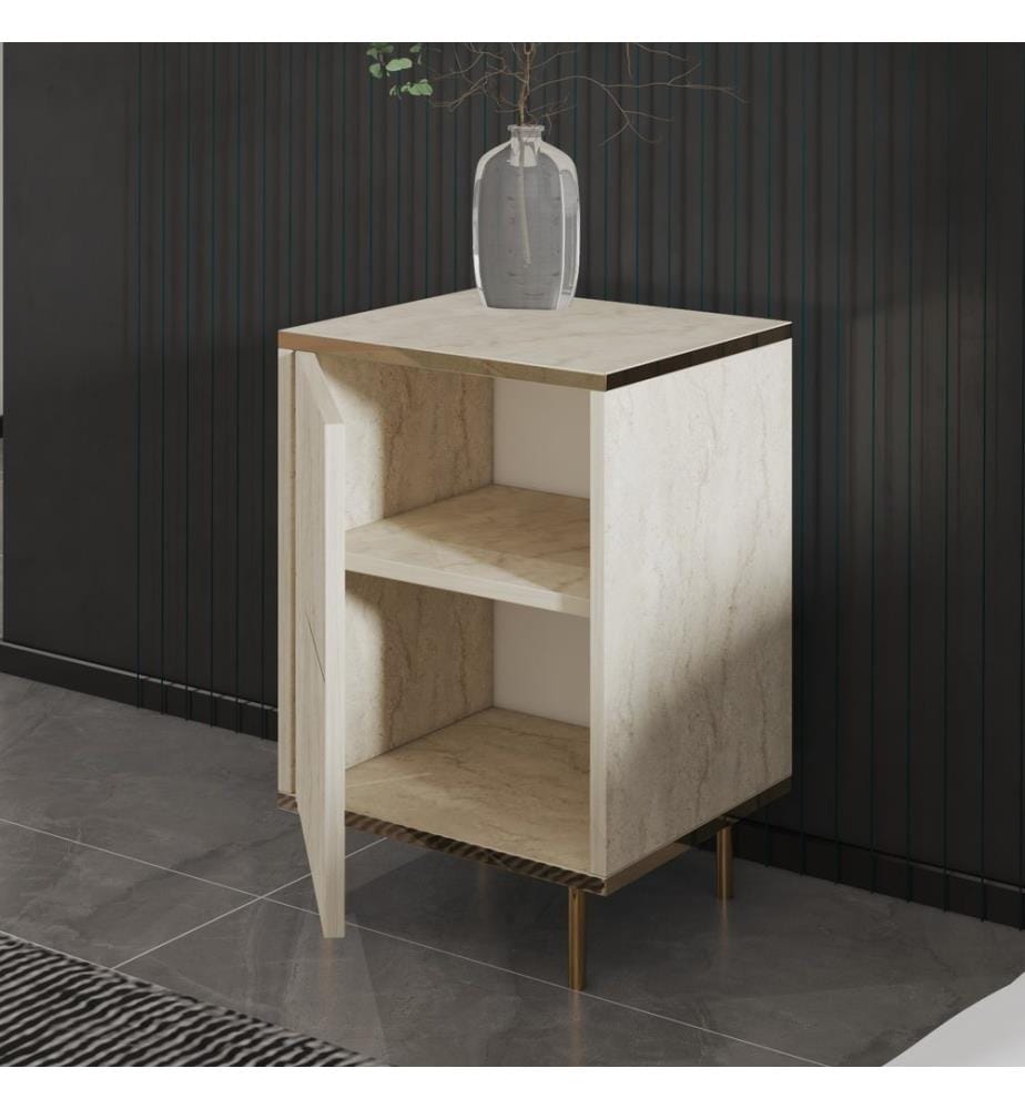 Comodino, travertino, oro, pannello di particelle rivestito in melamina al 100%.