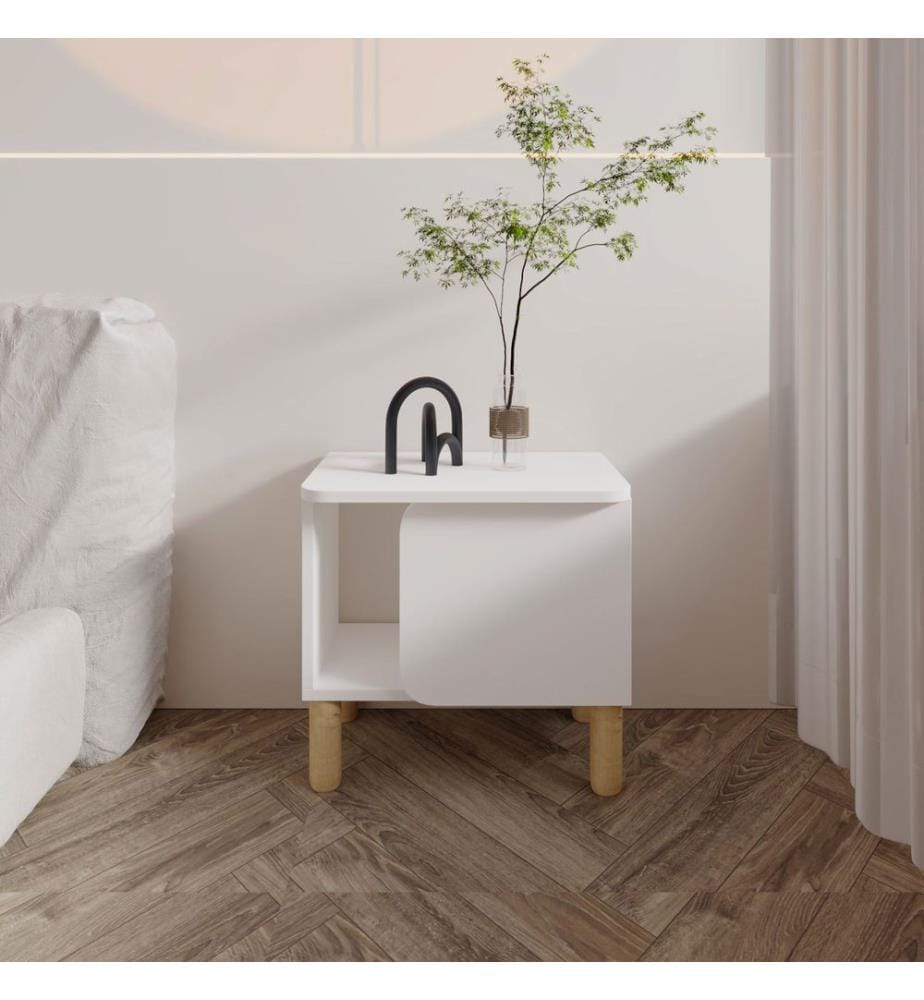 Comodino, in pannello di particelle rivestito in melamina al 100%, bianco
