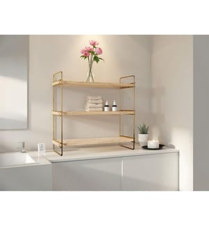 Mensola da parete, oro, marrone, legno massello